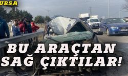 Bursa'da kamyonete çarpan otomobil hurdaya döndü