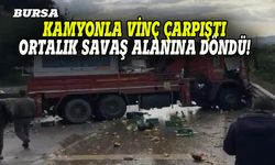 Bursa'da meyve taşıyan kamyon vinçle çarpıştı