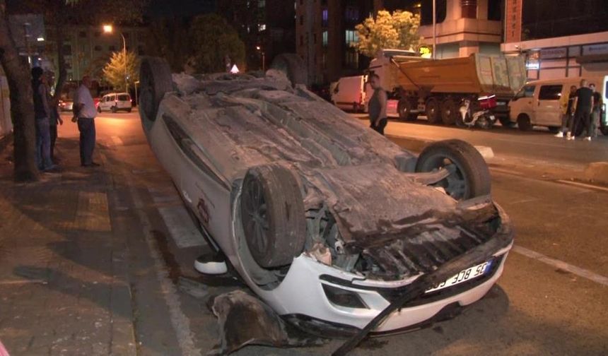 Takla atan aracın sürücüsü kaçtı!